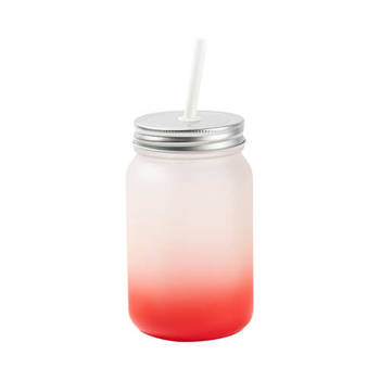 Becher, "Mason Jar", 450 ml, satiniert, mit Strohhalm, Rot, für die Sublimation