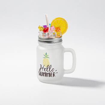 Glas mit Deckel , "Mason Jar", Satiniert, mit Eis- und Früchtedeko, Zitrone, für die Sublimation