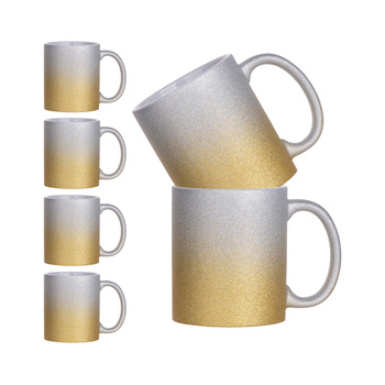 Tasse-Set, 330 ml, mit Brokat, Silber-Gold-Farbverlauf, 6 Stück, für die Sublimation