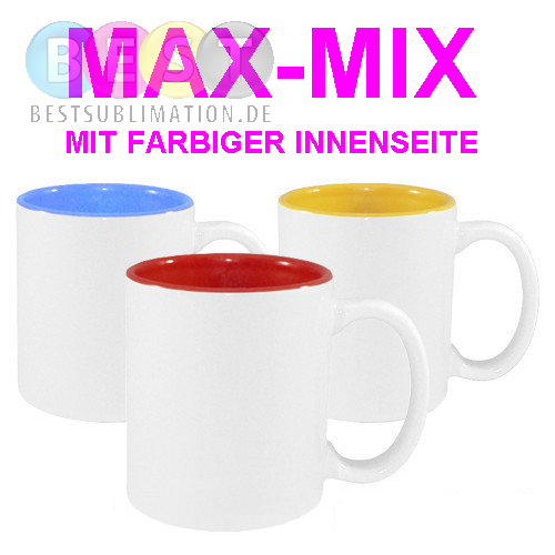 144 Tassen 450ml MAX, Farbige Innenseite, MIX diverser Farben, für die Sublimation