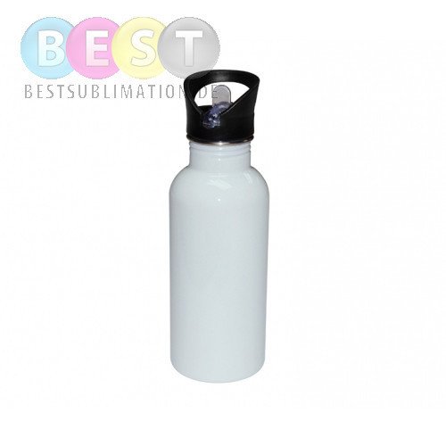 Fahrradflasche, Weiß, mit Mundstück und Halm, 600 ml, für den Sublimationsdruck