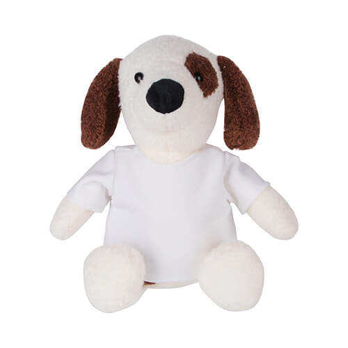 Plüschtier, Hund, 22 cm, mit T-Shirt, Weiß mit braunen Ohren, für den Sublimationsdruck 