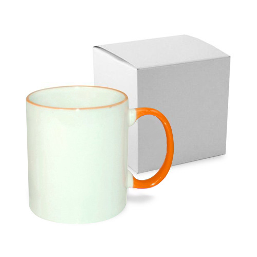 Tasse 330ml, A+, orangener Griff und Rand, mit Box, für die Sublimation