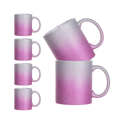 Tasse-Set, 330 ml, mit Brokat, Silber-Rosa-Farbverlauf, 6 Stück, für die Sublimation