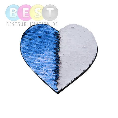 Zweifarbige Pailletten, Herz 22 x 19,5 cm, Blau, für die Sublimation und Applikation auf Textilien