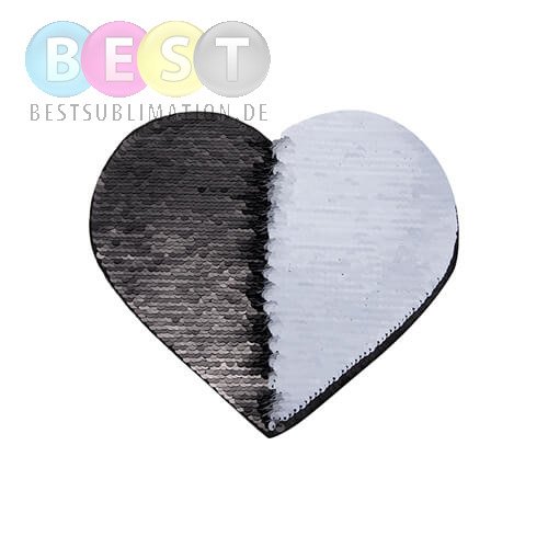 Zweifarbige Pailletten, Herz 22 x 19,5 cm, Schwarz, für die Sublimation und Applikation auf Textilien