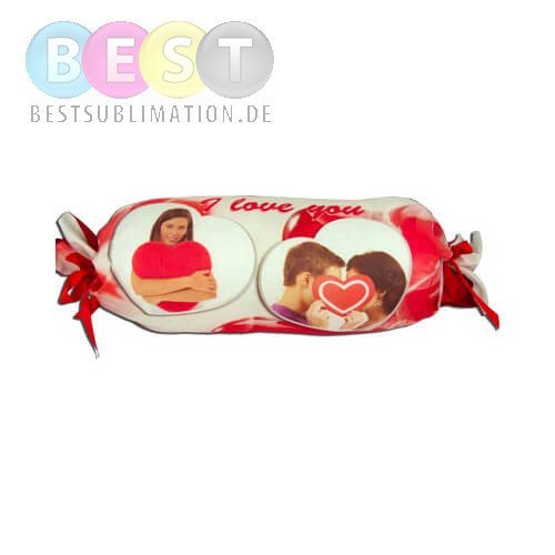 Zweifarbiger Kissenbezug, Satin, Ø 20 x 50 cm, I Love You, für den Sublimationsdruck