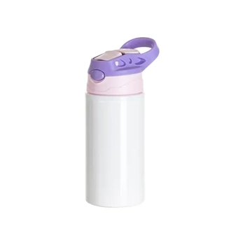 500-ml-Flasche aus weißem Aluminium mit rosa Verschluss und violettem Griff zur Sublimation