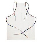 Küchenschürze, Weiß mit bunten Paspeln, mit schwarzen slawischen Blüten, für den Sublimationsdruck