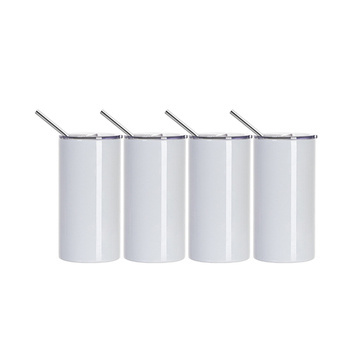 Becher, 600 ml, Edelstahl, Weiß, 4 Stück, mit Deckel, für die Sublimation