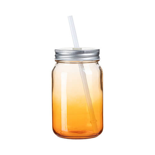 Glas mit Deckel , "Mason Jar", ohne Griff, Orange Gradient, für die Sublimation