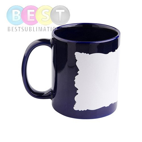 Tasse 330ml, Dunkelblau, mit weißem bedruckbaren Fenster, für die Sublimation