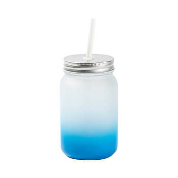 Becher, "Mason Jar", 450 ml, satiniert, mit Strohhalm, Hellblau, für die Sublimation