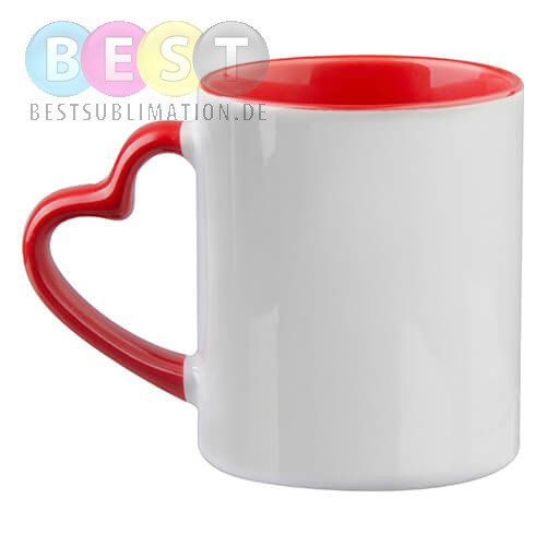 Tasse Funny, mit roter  Innenseite, Herzgriff, A+, für die Sublimation