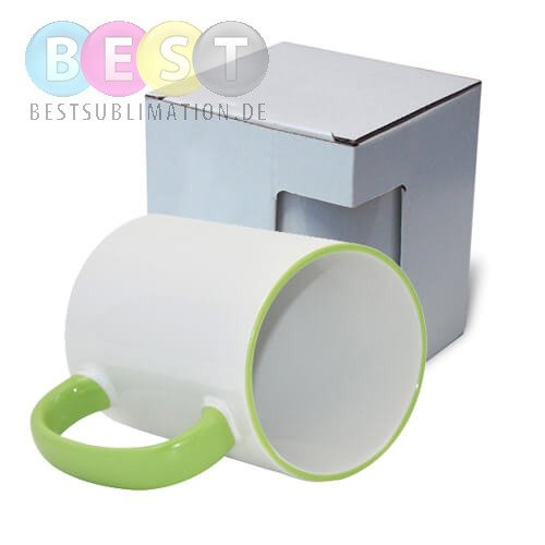 Tasse 450 ml MAX, A+, hellgrüner Griff und Rand, mit Box KAR5, für die Sublimation