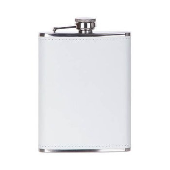 Flachmann, 240 ml, Kunstlederumfassung, Weiß, für den Sublimationsdruck