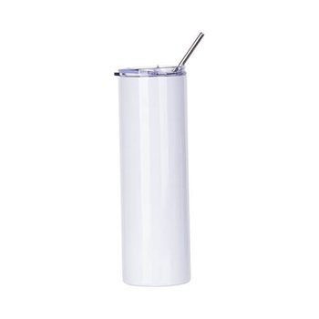 Tumbler-Becher, 900 ml, mit Trinkhalm, Weiß, für den Sublimationsdruck.