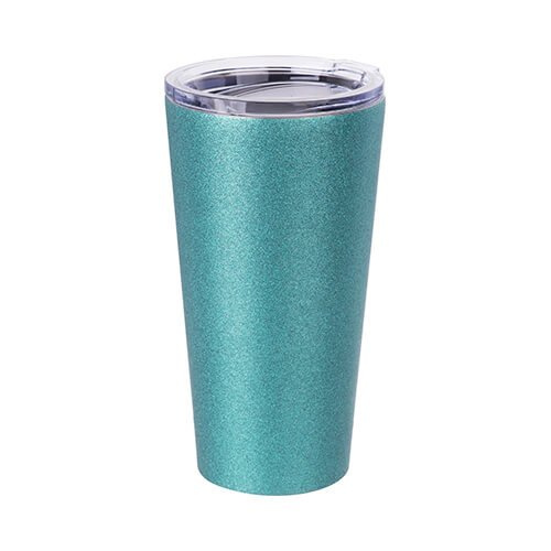 Tumbler-Becher, 480 ml, Edelstahl, Blau, Brokat, für den Sublimationsdruck.