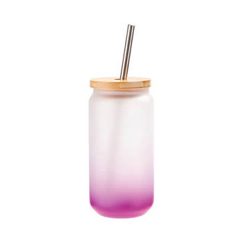 Glas 550 ml, satiniert, Violett, mit Trinkhalm, mit Deckel aus Bambus, für die Sublimation