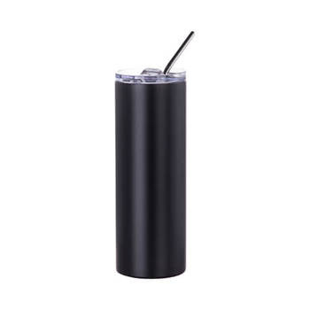 Tumbler-Becher, 600 ml, mit Trinkhalm, Schwarz, Matt, für den Thermotransferdruck.