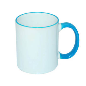 Tasse 330ml, A+, hellblauer Griff und Rand, für die Sublimation
