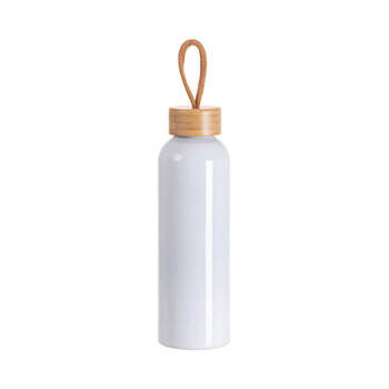 Trinkflasche, Aluminium, 600 ml, Weiß, Verschluss aus Bambus, für den Sublimationsdruck