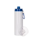 Aluminiumflasche 850 ml weiß mit transparentem Verschluss und blauem Deckel zur Sublimation