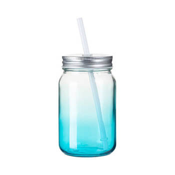 Glas mit Deckel , "Mason Jar", ohne Griff, Hellblau Gradient, für die Sublimation