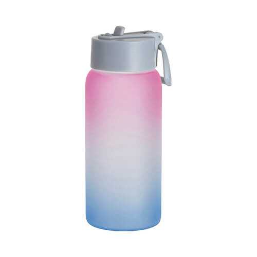 Trinkflasche, Glas, 750 ml, satiniert, rosa-blau, für den Sublimationsdruck