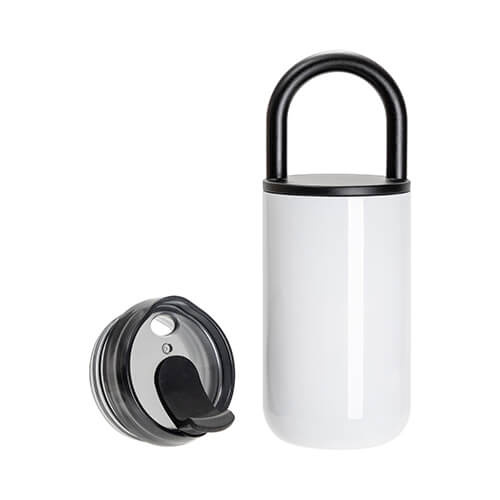 Transport-Becher, 400 ml, Edelstahl, Weiß, für den Sublimationsdruck.