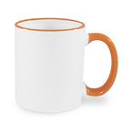Tasse 330ml, ECO, orangener Griff und Rand, für die Sublimation
