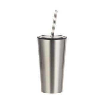 Tumbler-Becher, 480 ml, mit Trinkhalm, Rostfreier Stahl, Silber, für den Sublimationsdruck.