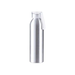 Sportliche Aluminium-Wasserflasche 650 ml silber mit transparentem Verschluss und Sublimationsstreifen