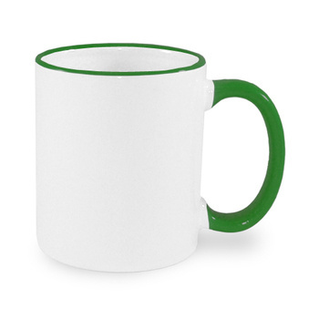 Tasse 330ml, A+, grüner Griff und Rand, für die Sublimation