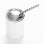 Becher,100 ml, Edelstahl, Weiß, mit Deckel und Halm, für den Sublimationsdruck.