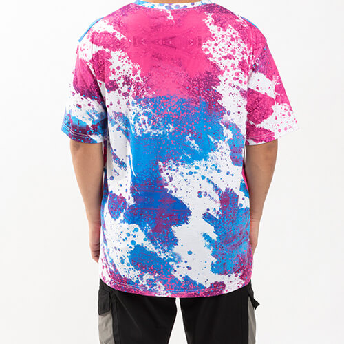 T-Shirt, Cotton-Like Bleached Leopard Blue Pink, für den Sublimationsdruck