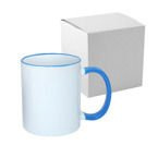 Tasse 330ml, ECO, meeresblauer Griff und Rand, mit Box, für die Sublimation