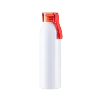 Sportliche Aluminium-Wasserflasche 650 ml weiß mit rotem Verschluss und Sublimationsstreifen