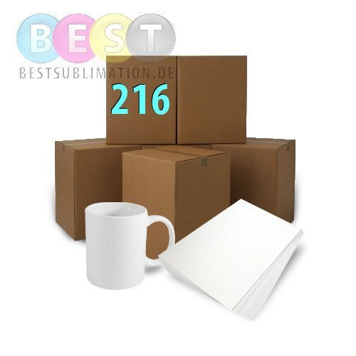 216 Tassen 330ml, Classic weiß HARD und 100 Blatt Sublipapier A-3