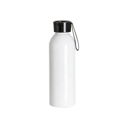 Sportliche Aluminium-Wasserflasche 750 ml weiß mit schwarzem Verschluss und Sublimationsstreifen