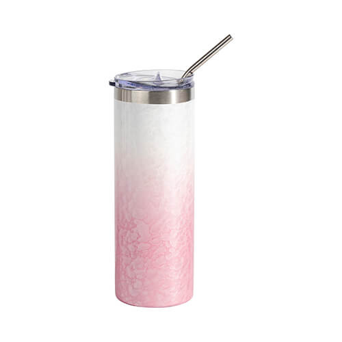 Becher, 600 ml, 3D Puff Cloud, Weiß-Rosa, für die Sublimation
