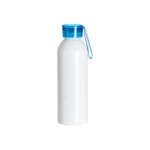 Sport-Wasserflasche aus Aluminium, 750 ml, weiß mit blauem Verschluss und Sublimationsstreifen