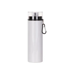 Aluminiumflasche 850 ml weiß mit transparentem Verschluss und schwarzem Deckel zur Sublimation