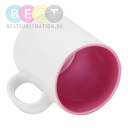 Tasse 300ml, weiß mit rosafarbener Innenseite, für die Sublimation.