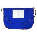 Küchenschürze, klassisch, mit Tasche, mit bunten Paspeln, Blau mit schwarzen slawischen Blüten, für den Sublimationsdruck