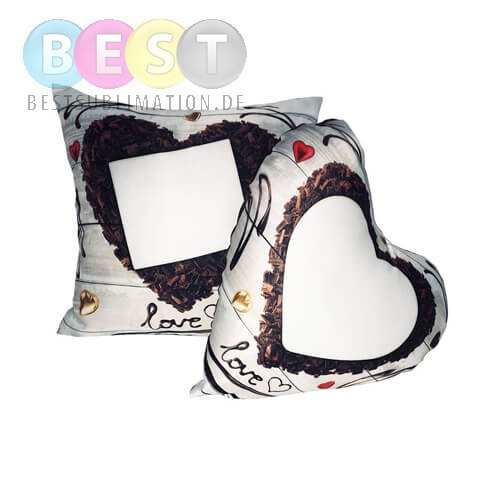 Zweifarbiger Kissenbezug, Satin, Herzform, Schokoherz, für den Sublimationsdruck