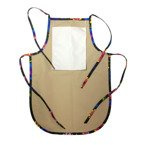 Kinderschürze, mit Tasche, mit bunten Paspeln, Beige mit schwarzen slawischen Blüten, für den Sublimationsdruck
