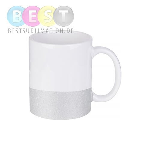 Tasse 330ml, mit Brokatstreifen, Silber,  für die Sublimation