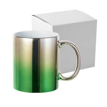 Tasse 330 ml, Plattiert, Silber-grüner Farbverlauf, mit Box, für die Sublimation