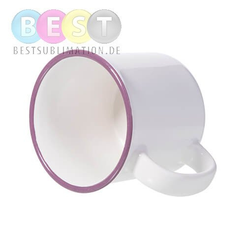 Keramischer Becher 300ml, emailliert, weiß mit violettem Rand, für die Sublimation